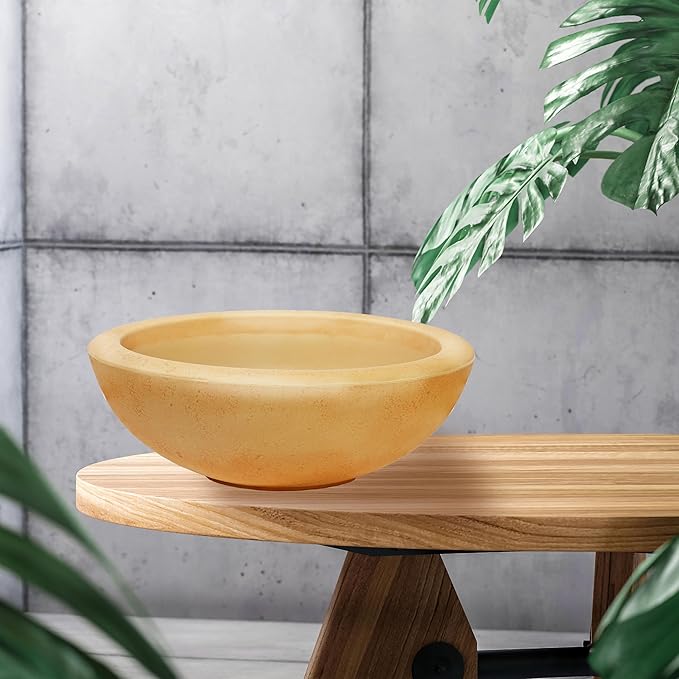 Sunnydaze Percival 20.75" Shallow Outdoor Planter Bowl for Flowers and Succulents - Polyresin Double-Walled Design - Sand