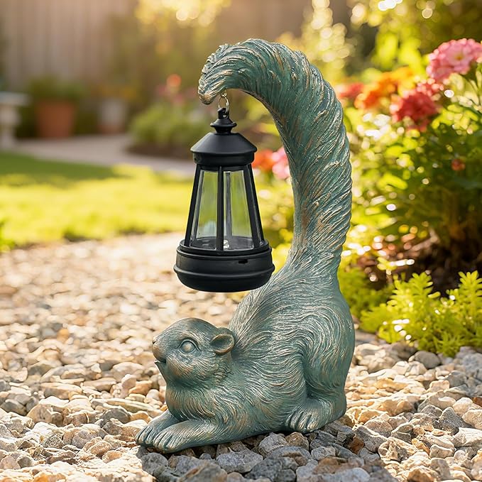 Solar Garden Statues Decor Squirrel with LED Lantern ,Outside Solar Squirrel Decor for Garden,Home,Lawn,Yard, Balcony Ornament- Unique Housewarming Gifts