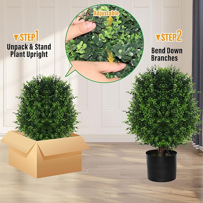 Artificial Cedar Tree Potted Plant - 2pcs Simulated Shrub Plants with Heavy Duty Planter. They are Hand pruned, UV Resistant, Low Maintenance and Suitable for Indoor and Outdoor Decoration (21 in)