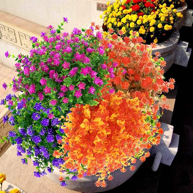 ArtBloom 6 Bundles Artificial Fall Flowers No Fade Faux Autumn Plants, Fake Indoor Outdoor Greenery for Thanksgiving Christmas Wedding Party Home Garden Fireplace Décor (Gold Yellow)