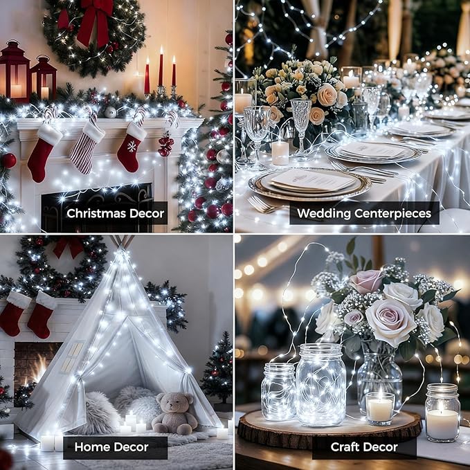 litogo 24 Pack 7FT 20 LED Fairy Lights Battery Operated, 3 Lighting Modes, Bulk Mini Twinkle String Lights Waterproof Silver Wire for Weddings Mason Jars Party Christmas Decorations-Cold White