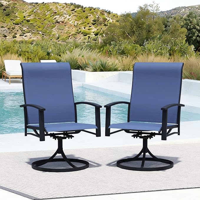 Patio Swivel Chairs Set of 2, All-Weather Metal Outdoor Dining Set with Breathable Mesh Seat, Lightweight Blue Swivel Bistro Chairs for Garden, Deck, Porch - Cool & Comfortable Relaxation