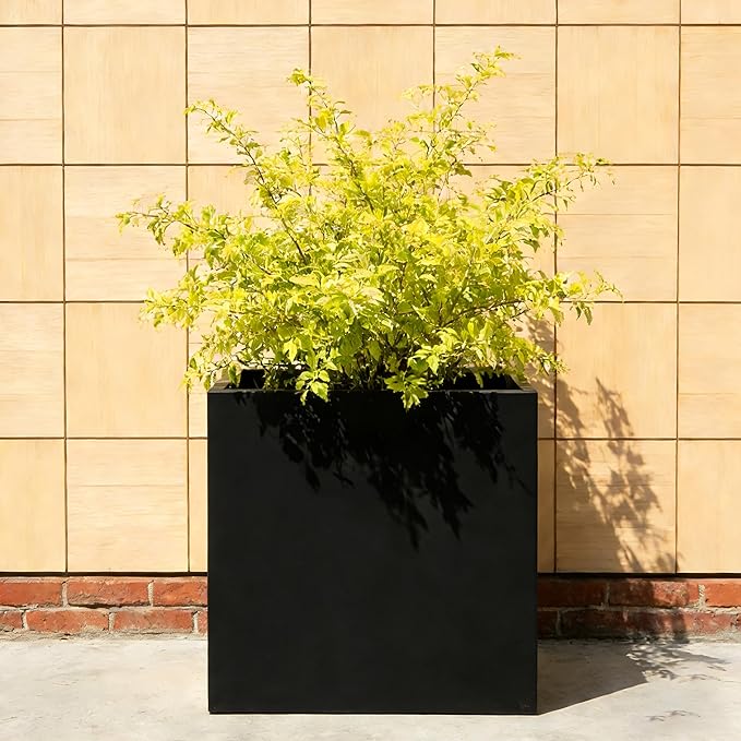 ARNIS Metal Planter Box, 20.75" Lx20.75 Wx20.75 H Large Square Indoor Outdoor Planters Cube, Galvanized Steel Heavy Duty Flower Pot with Drainage for Tall Plants, Trees, Flowers (Black)