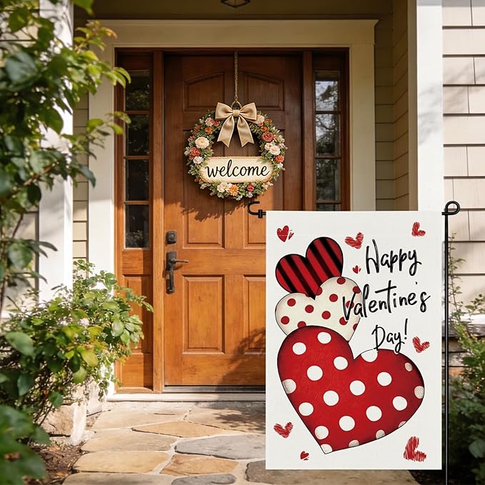 pretty_jessie Valentines Day Garden Flag 12x18 Inch Double Sided, Happy Valentines Day Love Hearts Burlap Yard Flag Anniversary Patio, Porch, Backyard Outdoor Decorations