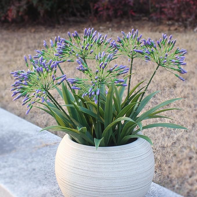 HIFORESTAR Artificial Flowers Plants for Outdoor Planters 8 Bundles Purple Flower Large Spring Summer 18.9 in Look Real Plasic Plant for Front Porch