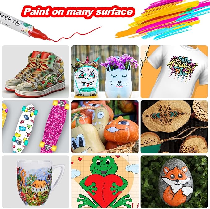 KEMYR 12 Colors Acrylic Paint Pens, Dual Tip Acrylic Paint Markers for Paper, Wood, Canvas, Stone, Rock Painting, Glass, Fabric, DIY, Ceramic, Art Supplies for Adults Drawing (Dot + Fine)