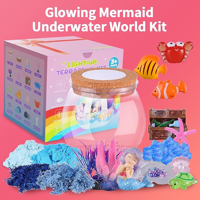 Envyvip Mermaid Gifts for Girls 4-10 Years Old, Mermaid Crafts Kit for Kids, Light Up Mermaid Decoration with Remote - Arts and Crafts for Kids, Birthday Gifts Toys for Girls Age 4 5 6 7 8 9 10