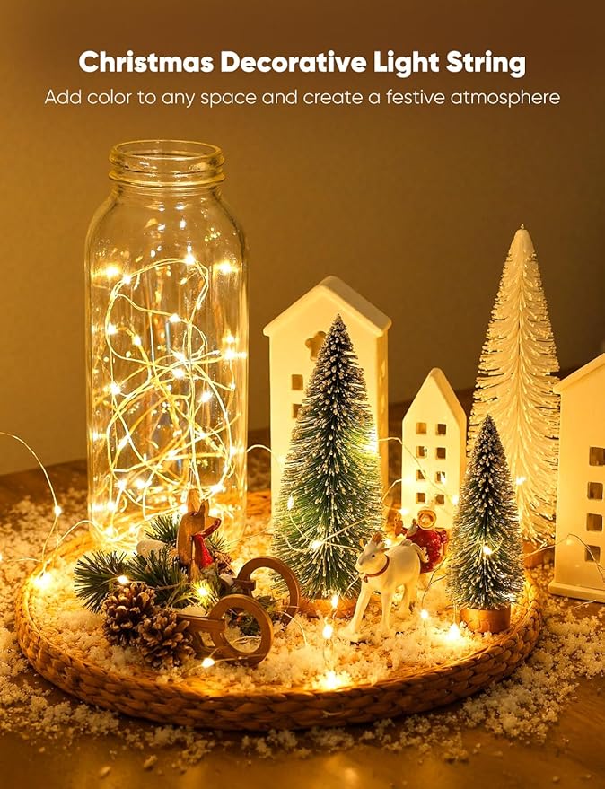 Minetom 20 Pack Fairy Lights Battery Operated String Lights 8 Modes, 7ft 20LED Warm White Waterproof Silver Wire Twinkle Lights, Firefly Starry Moon Lights for Mason Jars DIY Christmas Wedding Party