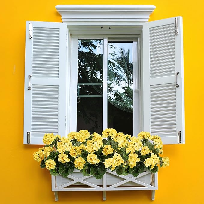 Uqueeten Artificial Flowers for Outdoors Artificial Geranium,Fake Flower Geranium Artificial Plant Home Decor,Silk Geraniums Artificial Flowers Realistic Outdoor Flower Decoration14.4(Yellow) 8PCS