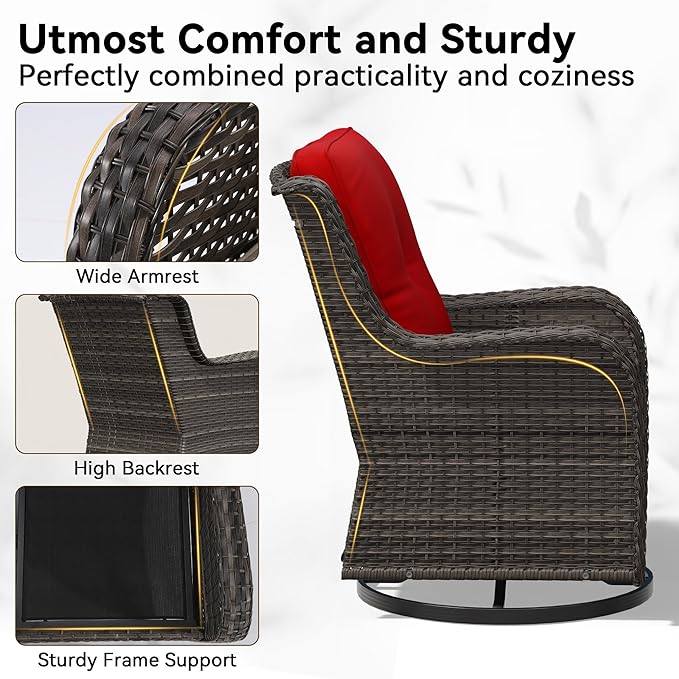 8 Piece Outdoor Wicker Patio Furniture Set, Outdoor Swivel Rocker Patio Chairs Set with Thickened Olefin Cushions, High Back and Deep Seating, Hand-Woven PE Rattan for Porch, Deck