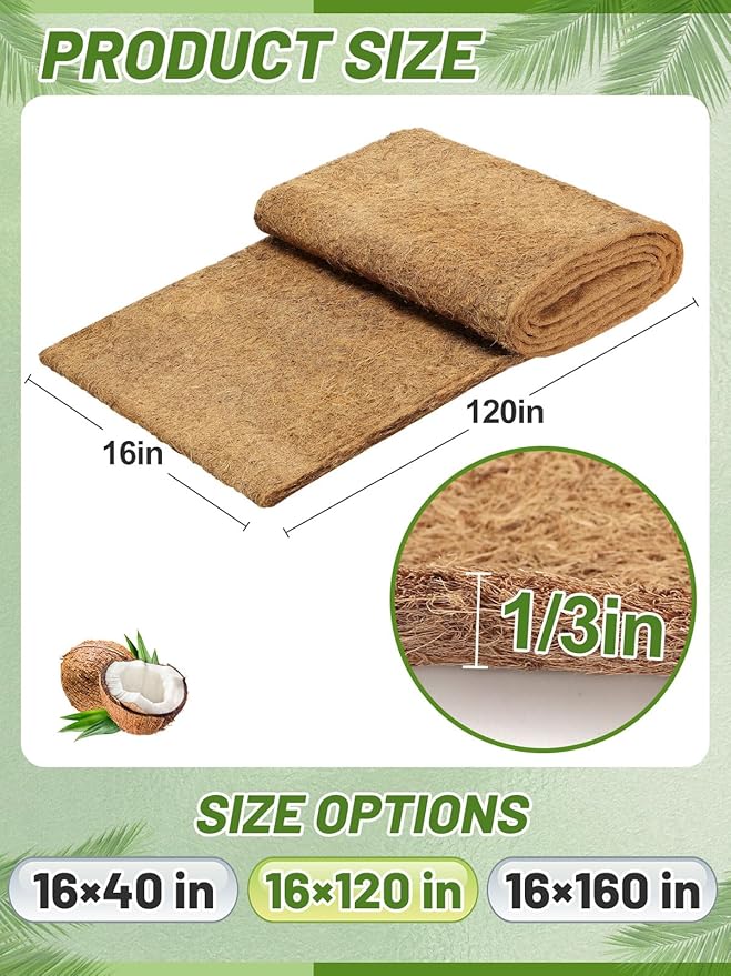 16'' x 120'' Natural Coco Liners for Planters - Coconut Fiber Hanging Basket Liner for Window Box Raised Bed Liner Garden Decoration