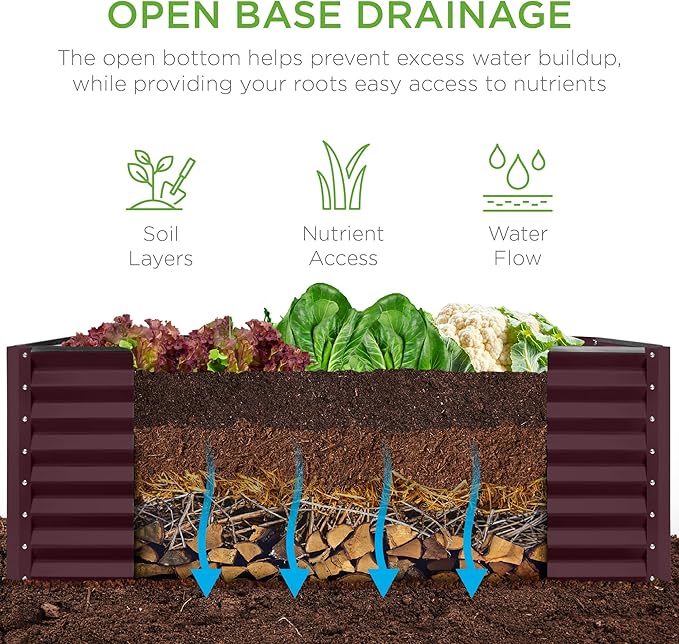 Best Choice Products 4x2x2ft Outdoor Metal Raised Garden Bed, Deep Root Planter Box for Vegetables, Flowers, Herbs w/ 119 Gallon Capacity - Burgundy
