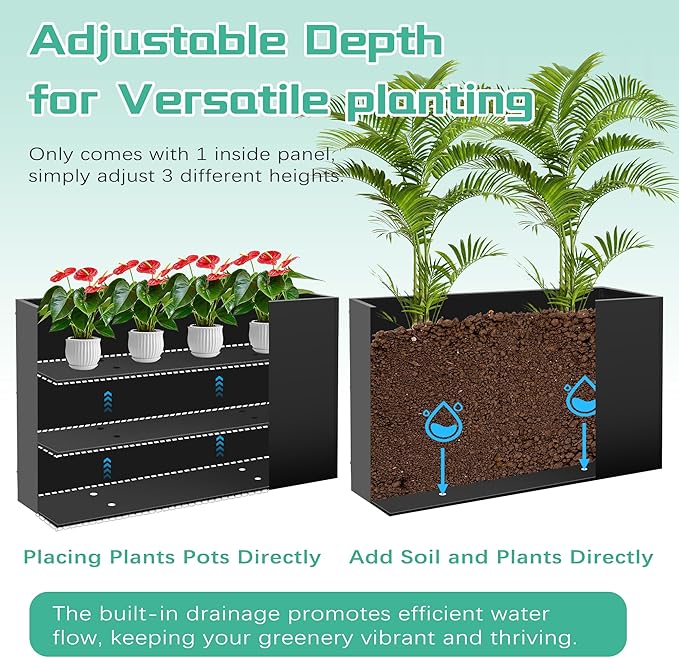 Metal Rectangular Planter Box, 38''L x16''Wx20''H Planter Boxes Outdoor Heavy Duty, Rectangular 3 Tier Adjustable Height Outdoor Galvanized Steel Plant Box, Garden Planter for Plants and Flowers