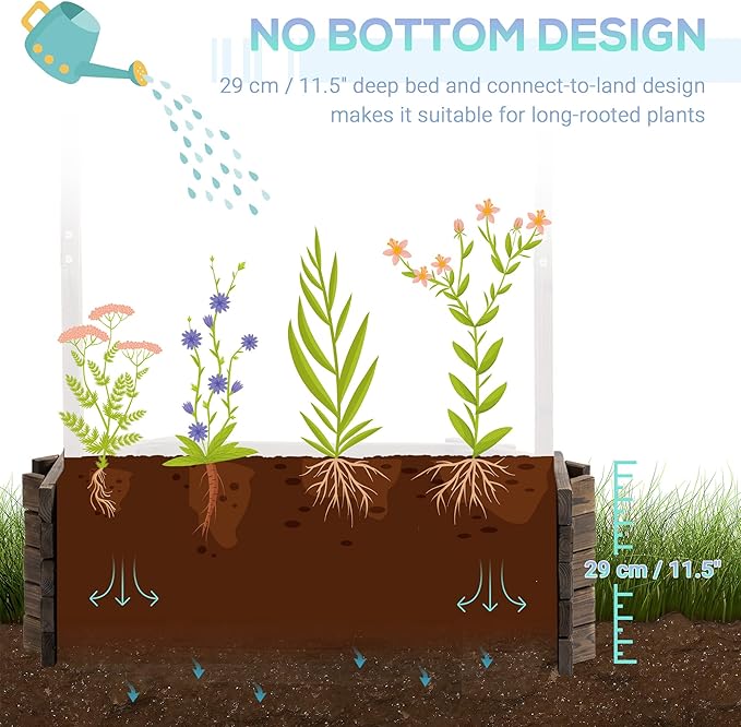 Outsunny Wishing Well Planter, Wooden Raised Garden Bed, Ornamental Outdoor Flower Planter for Outdoor Garden, Yard, Lawn, and Home Decor