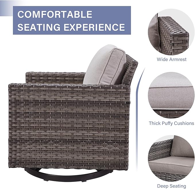 Outdoor Patio Swivel Rocker Chairs - Wicker Patio Swivel Rocking Chairs Set of 2 with Waterproof Wicker,Comfortable Cushions and Sturdy Metal Frame for Outside Porch Deck Backyard(Mixed Grey/Beige)