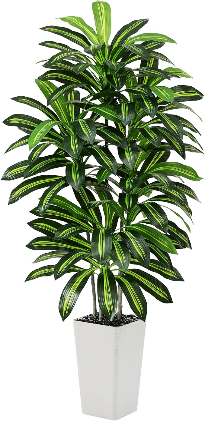 Artificial Dracaena Tree - 6FT Tall Fake Plants with White Tall Planter - Artificial Plants Indoor Floor Plant in Pot - Large Tropical Fake Yucca Potted Tree for Home Office Living Room Decor