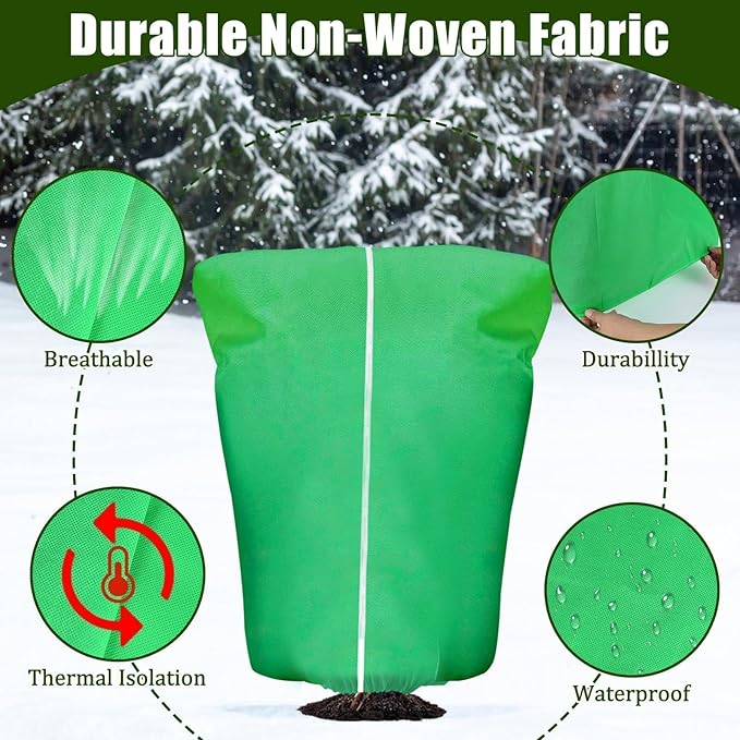 EYNDYN 4 Pcs Plant Covers Frost Protection Bag 71" x 47" Winter Reusable Plants Jacket with Drawstring Shrub Protection Wraps Bags Frost Blanket for Winter Outdoor Garden Plants