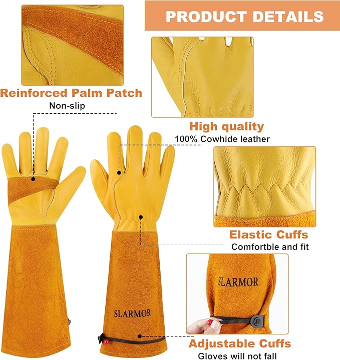 SLARMOR Long Gardening-Gloves Women/Men-Thorn proof Rose Pruning Heavy Duty Gauntlet-XL