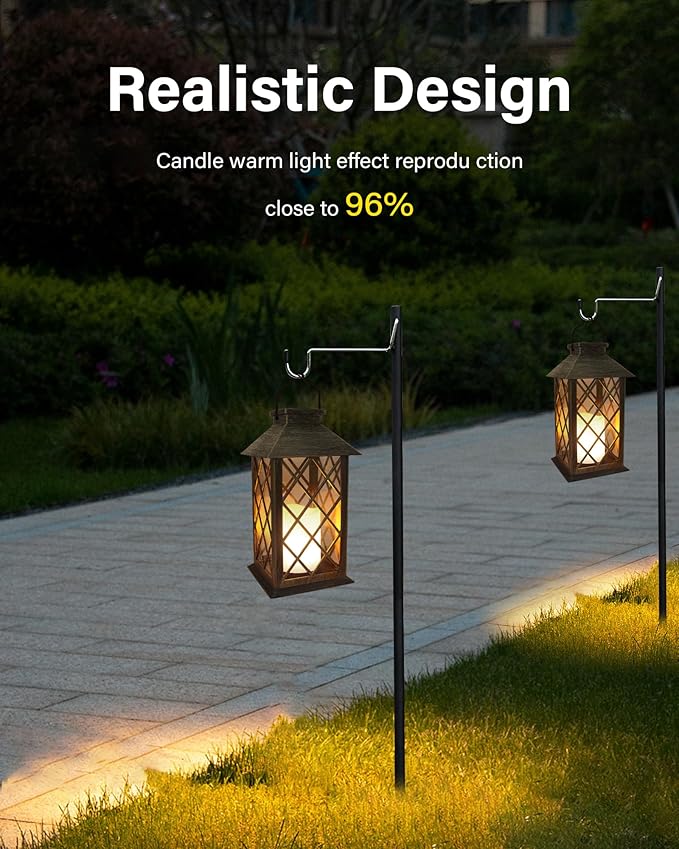 SHYMERY Solar Lantern,Outdoor Garden Hanging Lanterns,2 Pack 14 Inch Lasts 3X Longer 10 lumens Waterproof LED Flickering Flameless Candle Mission Lights for Table,Outdoor,Party Decorative