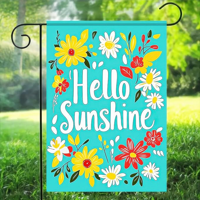 Hello Sunshine Summer Garden Flags 12x18 Double Sided Flag Spring Summer Outdoor Decor with Radiant Sun and Sunflower Design Perfect Floral Seasonal Yard Outdoor Flag