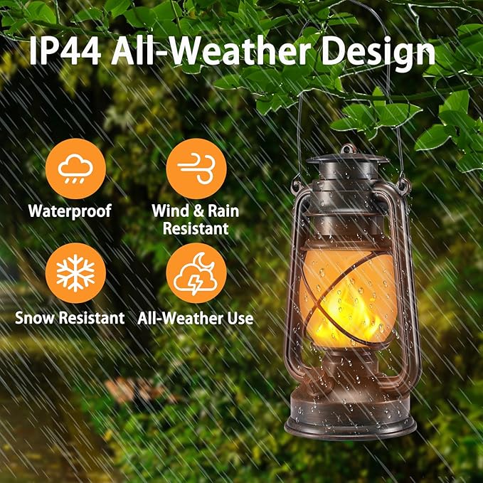 Outdoor Lanterns Waterproof Hanging Vintage LED Camping Lamps with Dancing Flame Non-Solar Remote Control Light Landscape Decor for Table Patio Garden Yard Pathway Porch 2Pack (3AA Batteries Power)