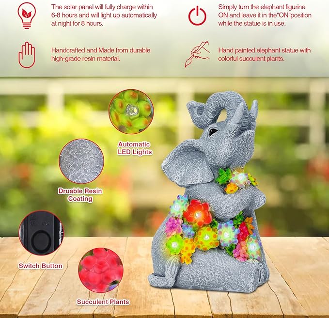 RICHIE Womens Gifts Solar Statues for Garden Decor, Outdoor Elephant Sculptures for Clearance Lights for Outside Lawn Ornaments Birthday Gifts for Mom Grandma Women- Chrismtas Gifts for Mom Grandma