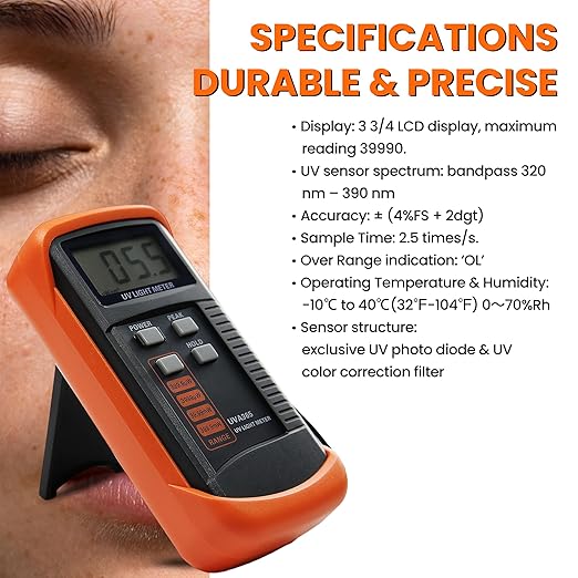 AMTAST UV Light Meter Professional UV Monitors Measurable of UVA Light Measure Tester with 320~390nm Range Portable UV Sunlight Tester (Model UVA365)