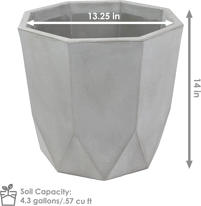 Sunnydaze Modern Faceted 14.75" Polyresin Geometric Planter - Flower Pot for Indoor or Outdoor Use - Light Gray - Set of 4