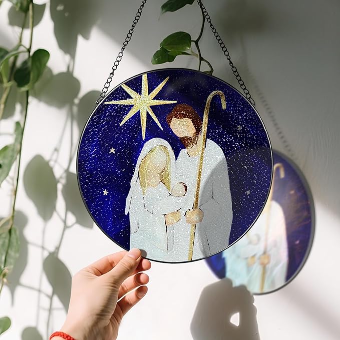 8'' Nativity Suncatcher Ornament, Stained Glass Window Hanging, Religious Christmas Decor, Holiday Decor, Gift for Christmas, Religious Gifts, Christian Gifts ﻿ ﻿