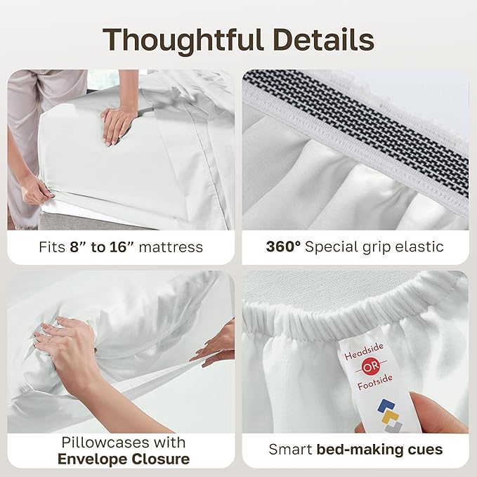 California Design Den 100% Egyptian Cotton Sheets California King Size Set - Certified Authentic Luxury, Soft Sateen, Deep Pockets, Breathable and Durable Bedding Sheets & Pillowcases Set - Ivory