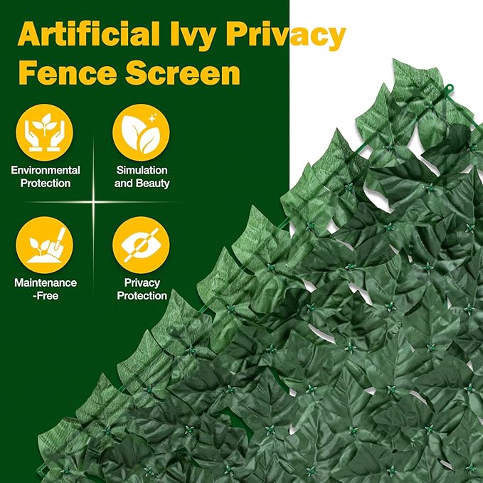 Artificial Ivy Privacy Fence Screen, 240x40 inch Dense Leaf Green Ivy Wall Panel, Super Privacy Greenery Backdrop Faux Ivy Greenery for Patio, Balcony, Garden, Backyard Indoor Outdoor Decor