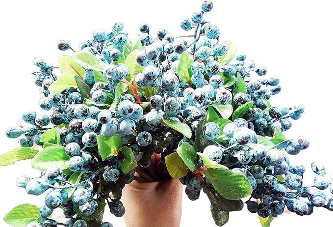 Mistari Artificial Flowers California Faux Blueberries Artificial Blueberry Stems for Decorating Blueberry Picks Fruit Fake Silk Flowers Home Decorative Party Wedding (20 Pack)