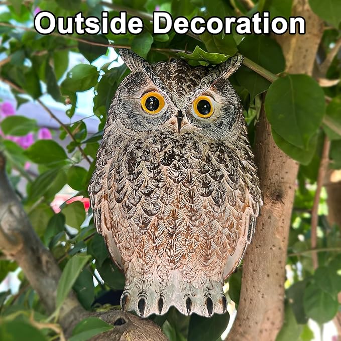 Yanflerent 8.3" Realistic Owl Statue for Indoor & Outdoor Decoration, Effective Birds Deterrent for Garden, Patio, Yard, Fake Owl Suitable for Home Decor (Brown)