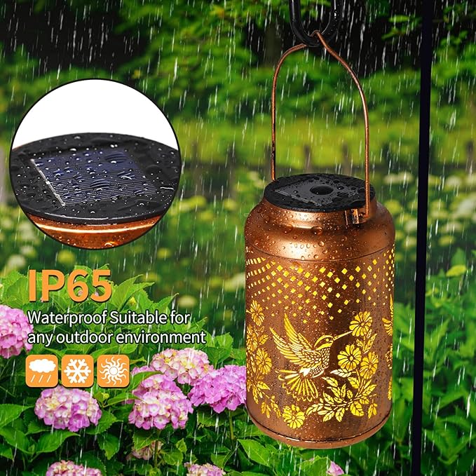 Hummingbird Solar Lantern Outdoor Waterproof Christmas Gifts for Women Mom Grandma Garden Decor Hanging Lights Metal Solar Decorative Outside for Patio Yard Pathway Landscape