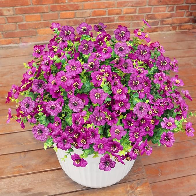 BCBLF Faux Flowers for Outdoor Planters, Artificial Flowers for Outdoors, 12 Bundles Outdoor Indoor Uv Resistant, Artificial Flowers for Decoration, Fuchsia, Silk Faux Spring Flowers for Outside