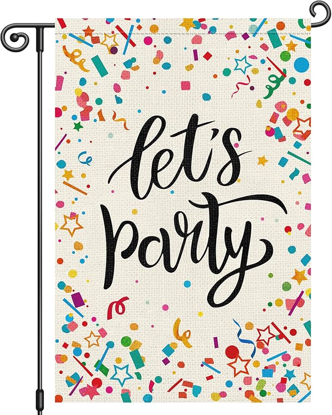 Louise Maelys Let's Party Garden Flag Colored Ribbon Welcome Double Sided 12x18 Inch All Seasonal Small Burlap Holiday Yard Sign Outdoor Outside Home Decoration