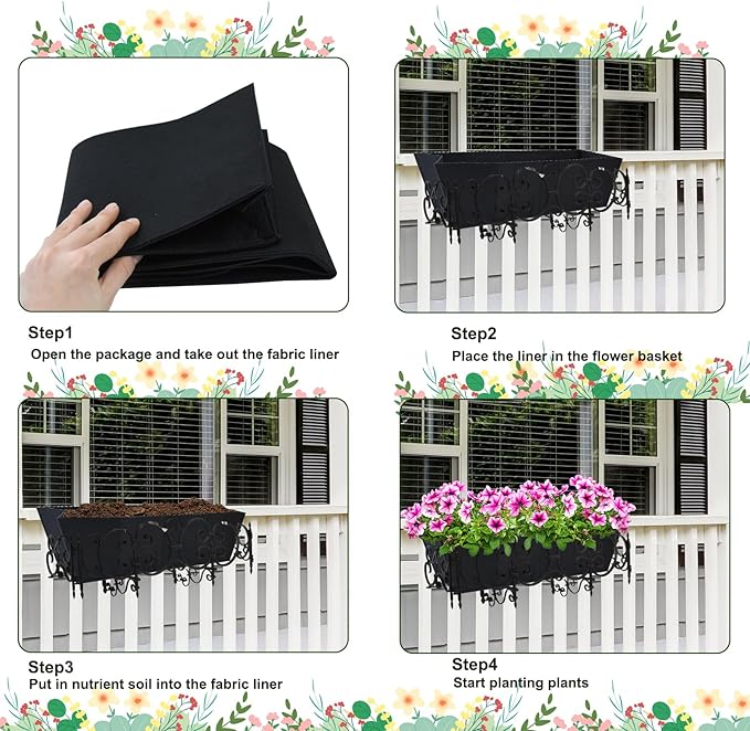 4PCS 30Inch Rectangle Window Box Liner Felt Planter Basket Liner Insert Black Plant Container Liners Non Woven Fabric Liner for Garden Fence Wall Railing Hanging Flower Pot - Avoid Bird Nesting