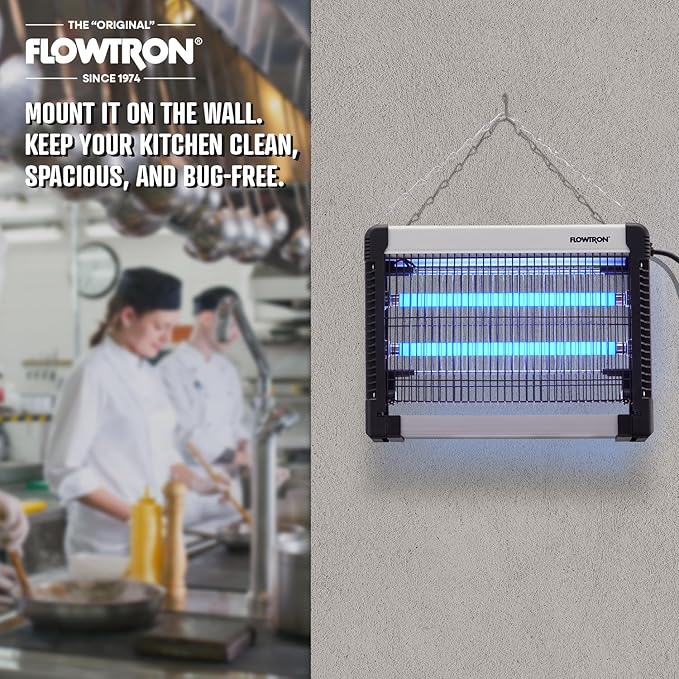Flowtron Indoor Bug Zapper: 3000V Electric Insect Killer & Mosquito Trap - 500 Sq Ft Coverage - 16W Dual UV Light Fly Zapper for Kitchen, Bedroom, RV & Restaurant - Safe Gnat & Moth Killer