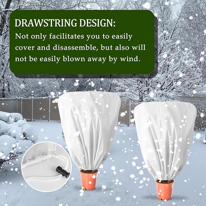 EYNDYN 8 Pcs Plant Covers Frost Protection Bag 39.3" x 39.3" Winter Reusable Plants Jacket with Drawstring Shrub Protection Wraps Bags Frost Blanket for Winter Outdoor Garden Plants