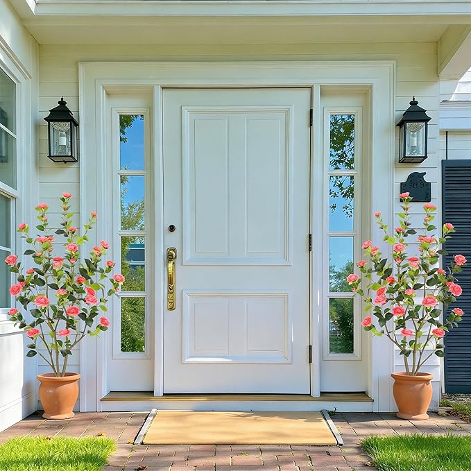 Nafresh 5FT Lush Artificial Pink Camellia Tree Outdoor 2 Pack, 60inch Faux Camellia Plant, Fake Camellia Flowers Tree for Indoor Outdoor Living Room Home Patio Front Door Garden Decor
