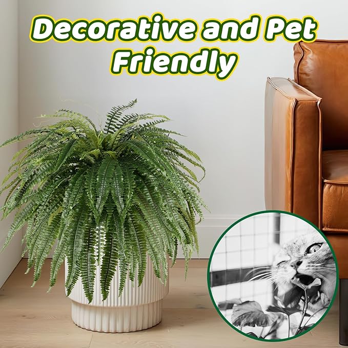 Arlpch Single Silky 50" Artificial Fern Plant, Large Fake Fern with 100Fronds, Realistic Faux Boston Fern Bush for Outdoors & Indoor, Silk Greenery for Planter, Garden, Office, Home Décor