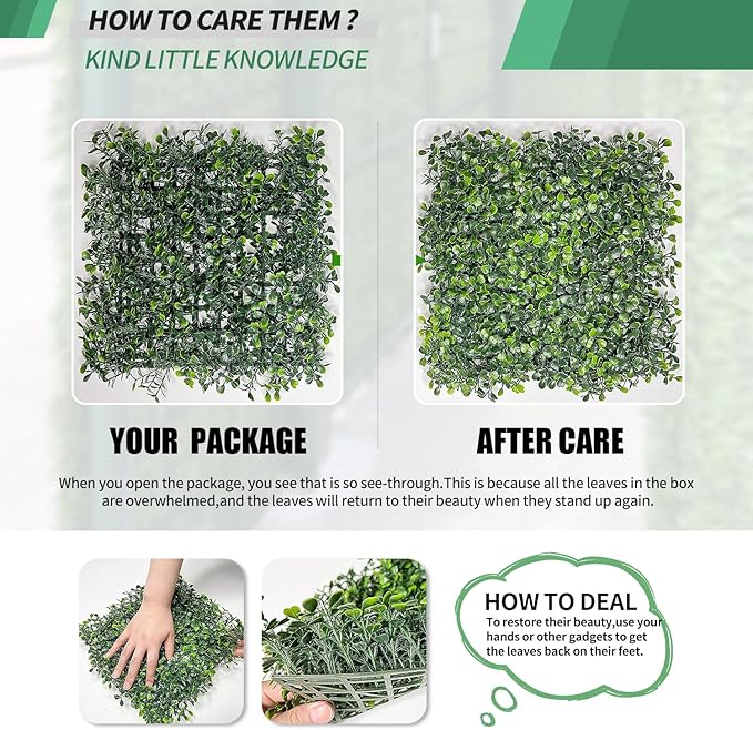 Skloopearg Artificial Grass Wall Panels, 12 PCS 10"x10" Boxwood Hedge Wall Panels with 100 Zip Ties, Boxwood Panels Backdrop for Outdoor Indoor Decorative Garden Fences Backyard Patio Privacy Hedge