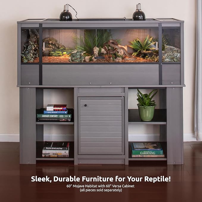 New Age Pet ECOFLEX 60" Wide X-Large Reptile Habitat, Mojave Lounge for Snakes, Tortoises & Lizards in Maple, Black & Grey, Easy Assembly, Sliding Glass Doors & Mesh Top