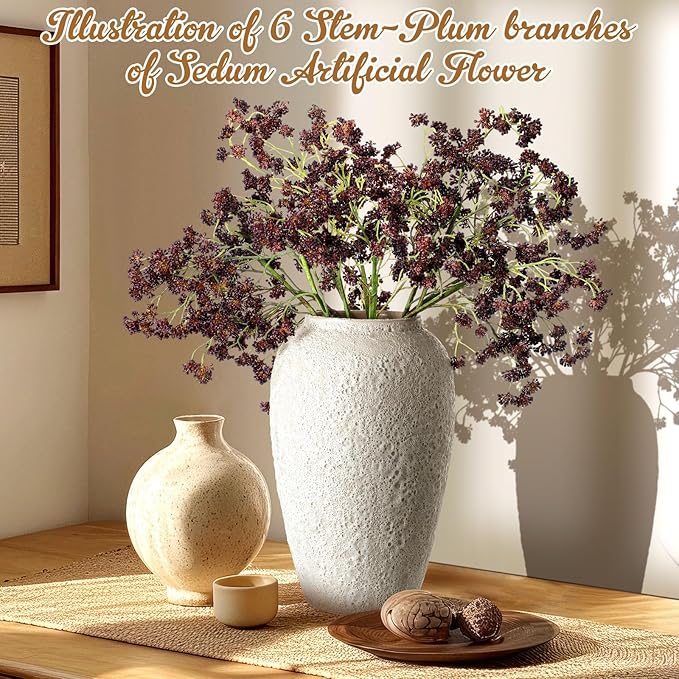 6 Pcs Plum Faux Berry Stems Artificial Dusty Sedum Berry Stems Picks Branches Faux Spray for DIY Holiday Farmhouse Home Mantel Harvest Decorations (16 Inch)