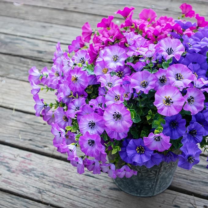 VDVST Artificial Flowers for Outdoors,UV Resistant Artificial Outdoor Flowers,Not-Fading Faux Flowers for Outdoor Planters for Front Door Porch Yard Patio Garden Home Decor,12 Bundles Mix 3 Colors