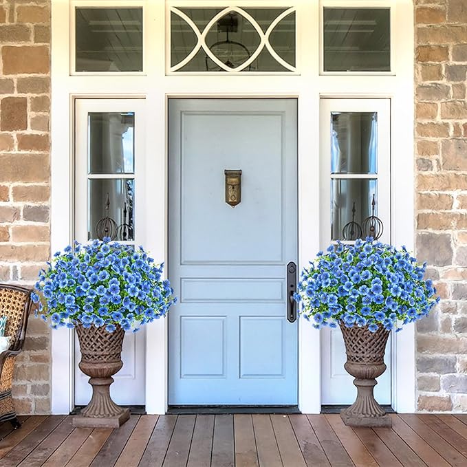 Besteek 20 Bundles Artificial Flowers for Outdoors Decoration Fake Silk Flowers UV Resistant Faux Plants Artificial Daisy Eucalyptus for Spring Summer Garden Yard Porch Window Home Decor, Blue