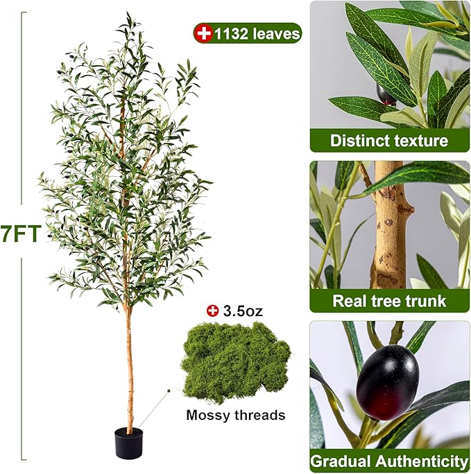 Large Artificial Olive Tree Tall Fake Olives Trees Indoor Outdoor Realistic Floor Plant Faux Plastic Plants for House Home Living Room Bedroom Office Front Porch Modern Farmhouse Silk Tree Decor