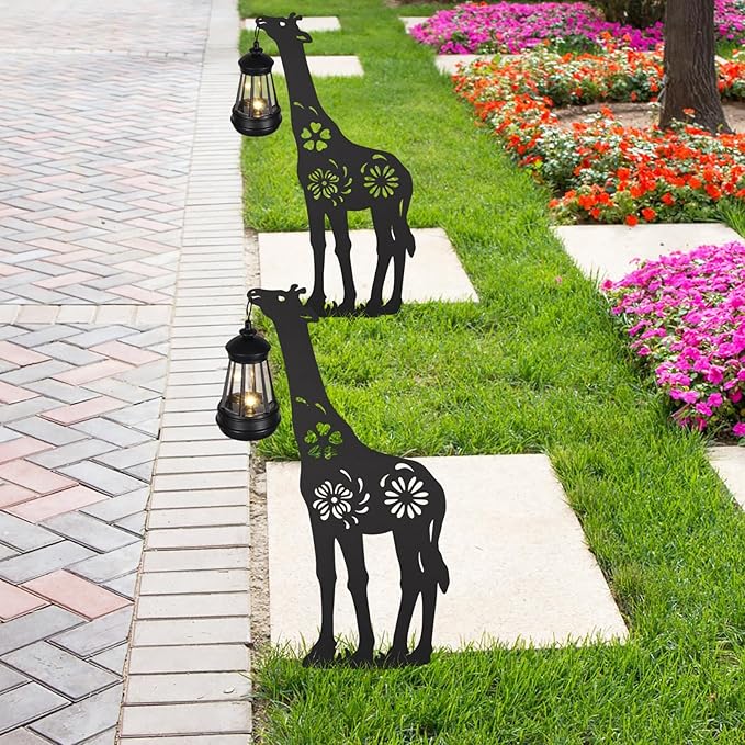 2Pack Solar Outdoor Garden Lights Stakes Solar Metal Flower Giraffe Lawn Deco Statue Patio, Outdoor Decor, Garden Decorations, Lawn Ornaments