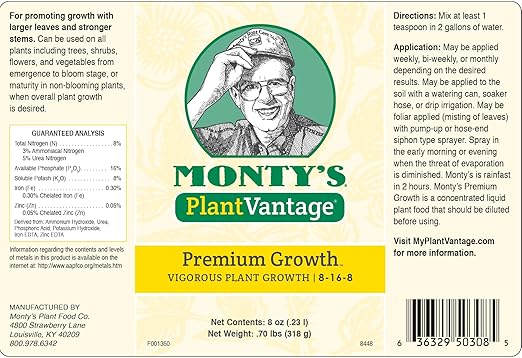 PlantVantage Premium Growth Liquid Plant Food - Liquid Fertilizer for Stronger Stems & Larger Leaves, NPK Fertilizer (8-16-8) with Zinc & Iron, Foliar Spray for Trees, Shrubs & Flower Boost, 8 oz