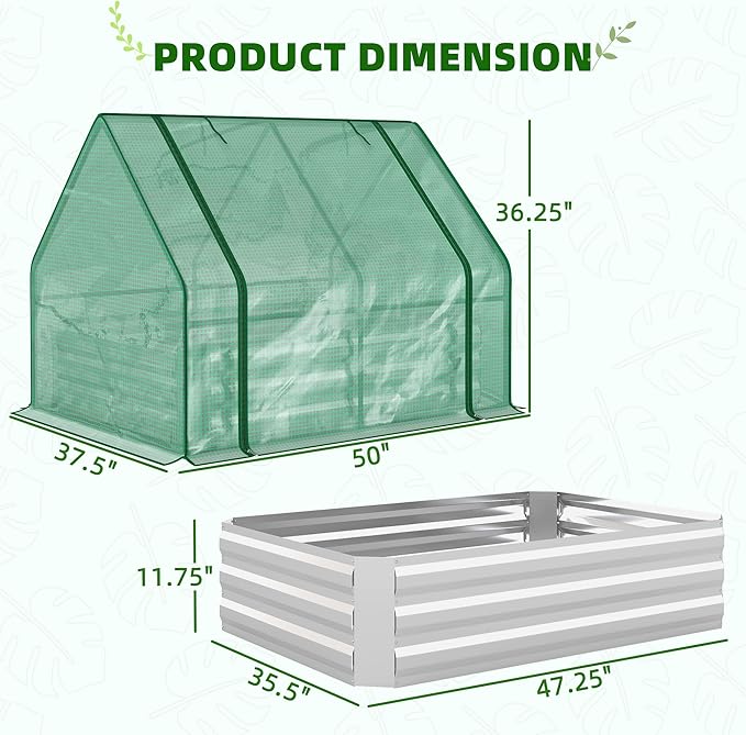 Outsunny 4 x 3 x 3ft Raised Garden Bed with Mini Greenhouse, Galvanized Raised Garden Bed with Cover for Herbs and Vegetables, Small Greenhouse for Patio Garden Balcony, Green